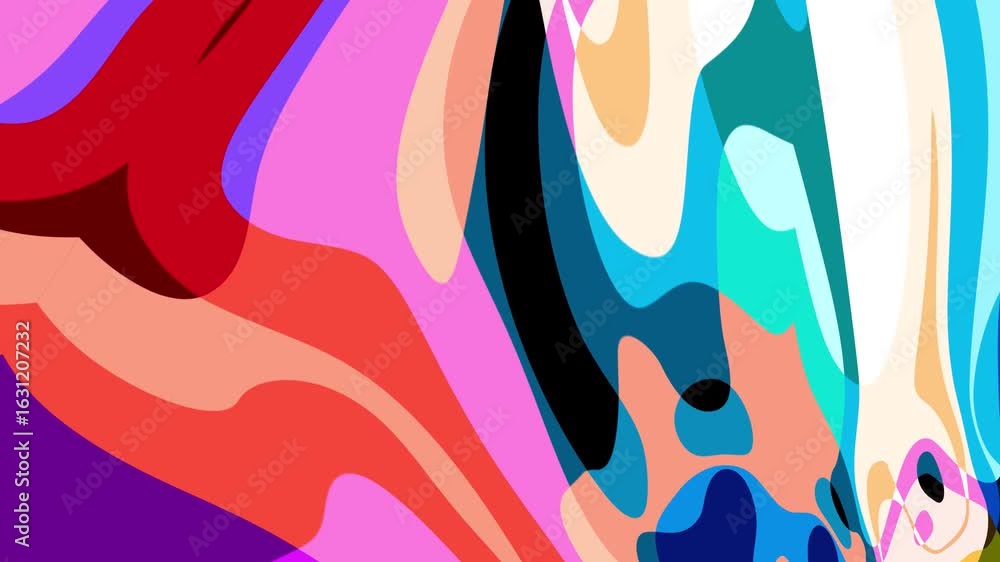 Poster abstract depiction of fluid dynamics with swirling colorful wave patterns in sharp detail on a clean