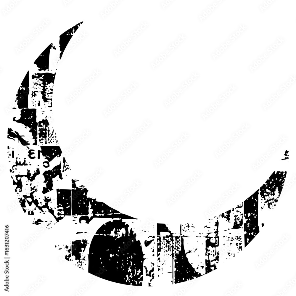 Poster vector distressed moon with a textured fragmented appearance.