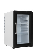 Fototapeta premium Compact mini refrigerator with glass door isolated on transparent background