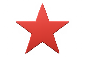 Red five-pointed star symbolizing achievement and quality, isolated on a transparent background for easy integration into various designs