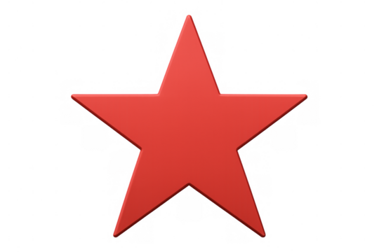 Red five-pointed star symbolizing achievement and quality, isolated on a transparent background for easy integration into various designs