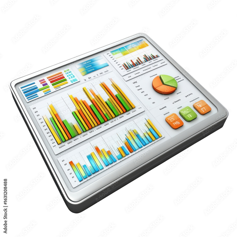 Poster detailed dashboard with colorful charts, graphs, and data visualizations for business intelligence a