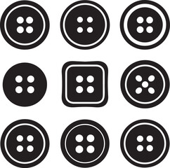 Black circular and square buttons with four holes clothing