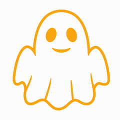 A playful cartoon ghost with big orange eyes, a curved smile, and wavy sheet-like body appears friendly and fun—great for Halloween, kids' art, or character design.