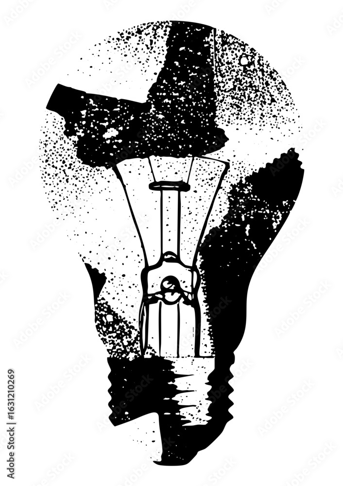 Poster vector detailed of a lightbulb with a distressed texture.