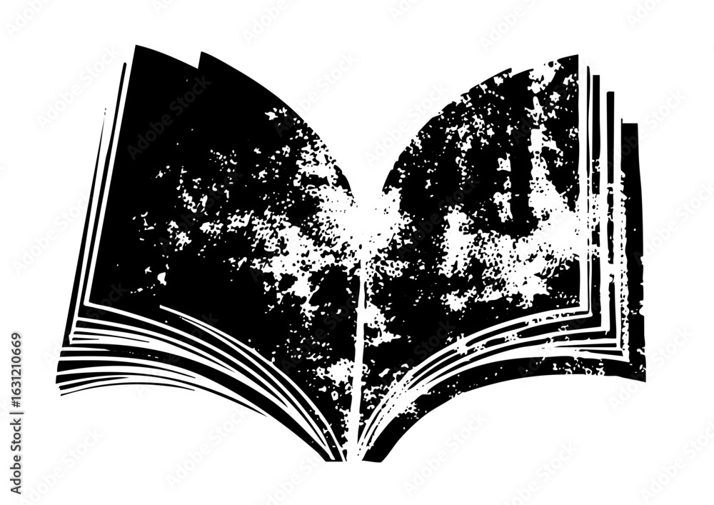 Poster vector distressed open book with textured pages.
