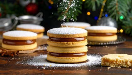 Delicious Alfajores dusted with powdered sugar for Christmas