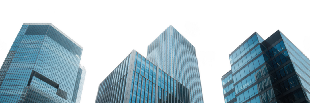 Modern architectural towers with unique facades isolated on transparent background