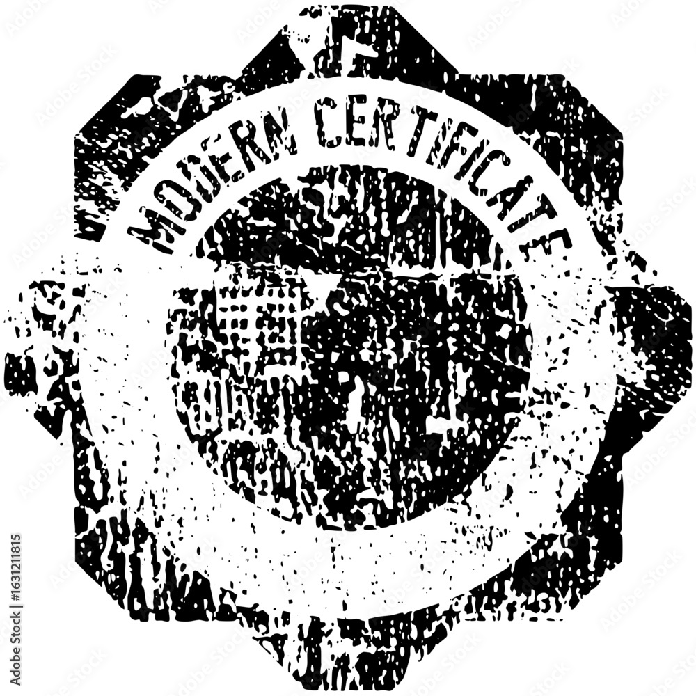 Poster vector distressed emblem with modern certificate text features a central .