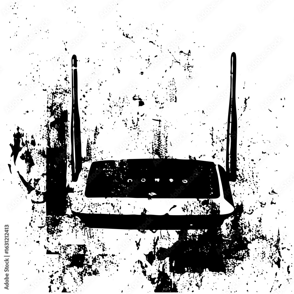 Poster vector wireless router with antennas in monochrome style.