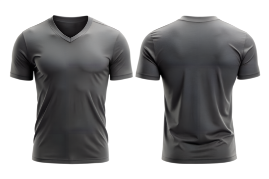 Sleek dark grey v-neck t-shirt front and back view showcasing modern athletic fit and fabric texture