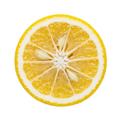 A single, fresh, perfectly cut yuzu fruit, halved horizontally, white background isolated