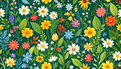 Vivid Seamless Botanical Illustration