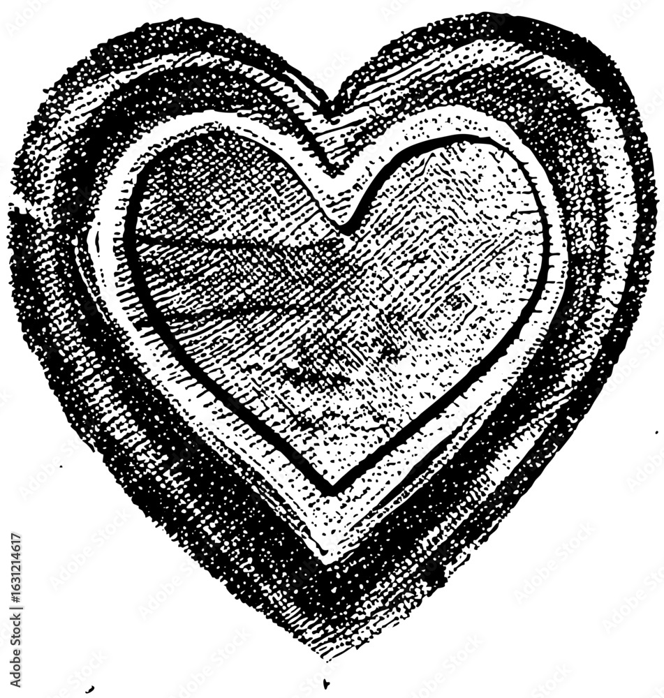 Poster vector nested hearts features layered shapes in a textured style.