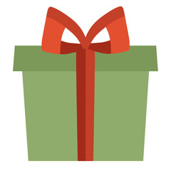 Light Green Christmas or Birthday Present Box With Red Ribbon Flat Colored Illustration