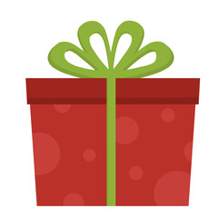 Red Polka Dots Gift Box With Green Bow cartoon doodle illustration