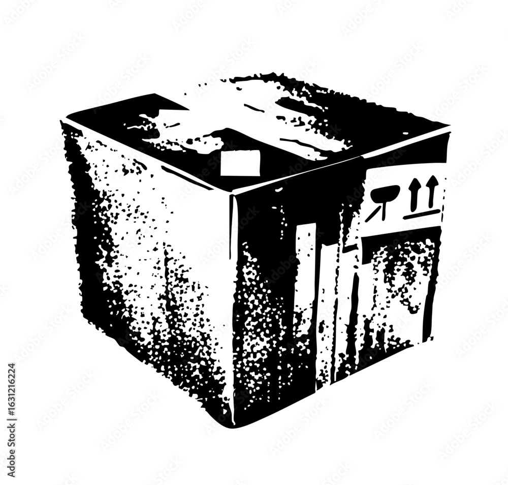 Poster vector black vector of a cardboard box with handling symbols.