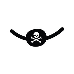 Black Pirate Eyepatch Vector Icon with Skull and Crossbones Jolly Roger Emblem