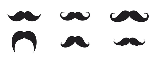 Funny Black Mustache Vector Set, Various Vintage and Modern Facial Hair Styles