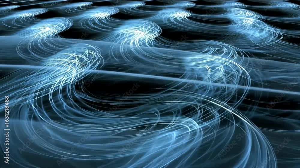 Poster abstract blue light trails moving across a dark background with depth