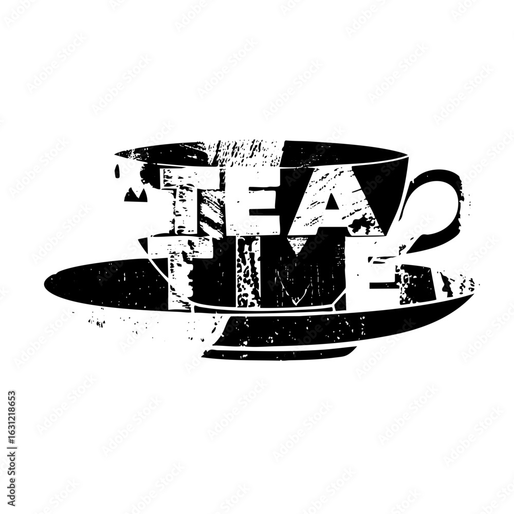 Aufkleber vector rustic typographic featuring a teacup and saucer with the text tea time.