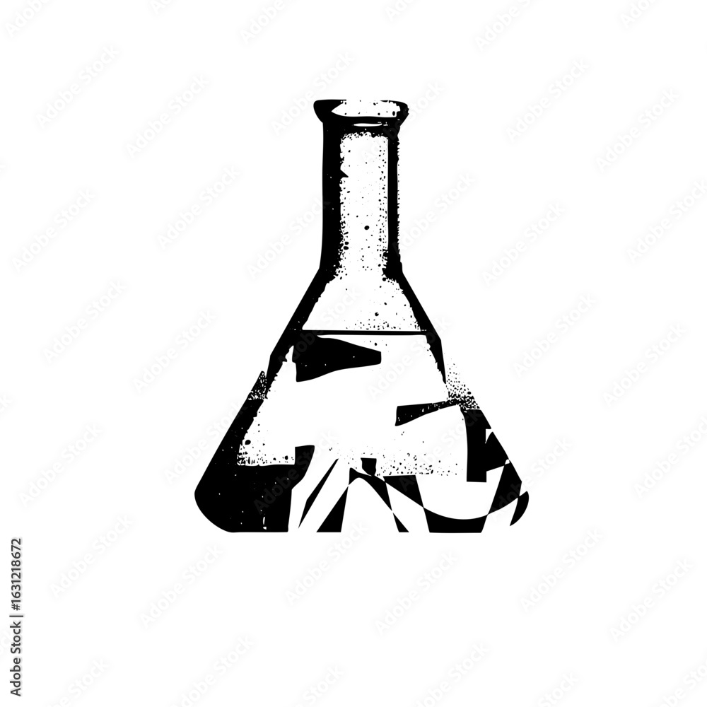 Poster vector broken flask with recycling symbol inside.