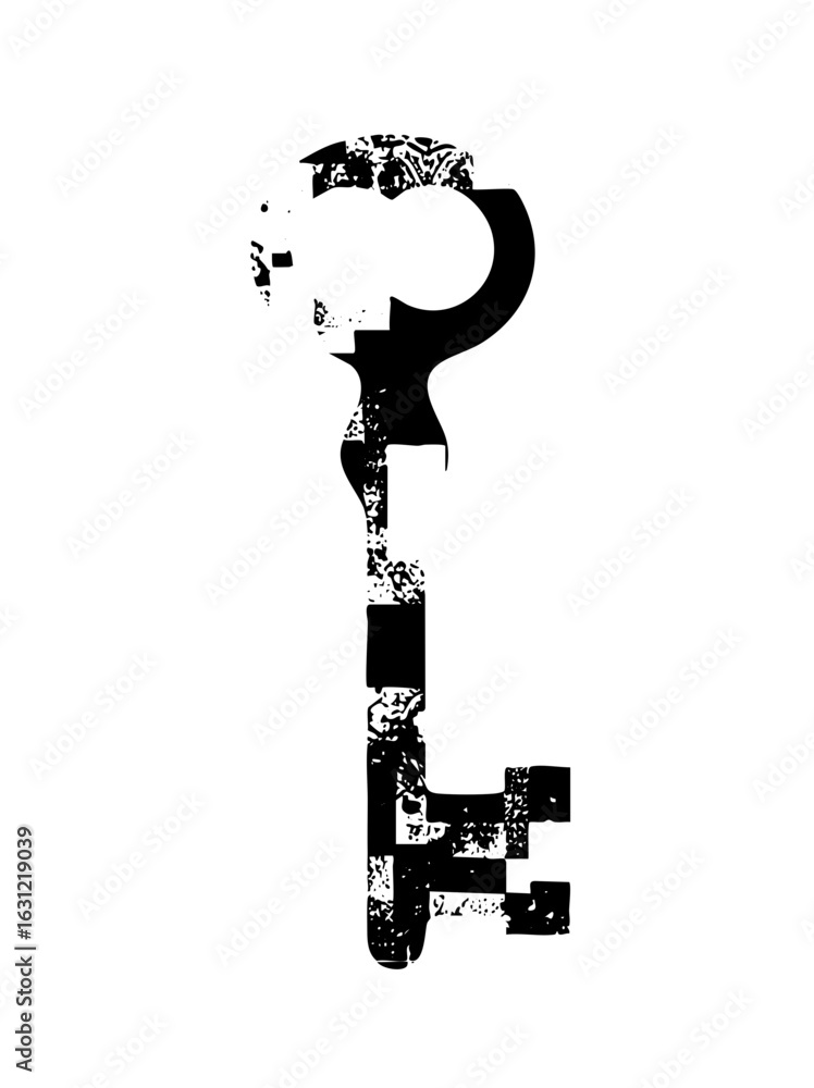Aufkleber vector distressed key forms a contemplative face profile.