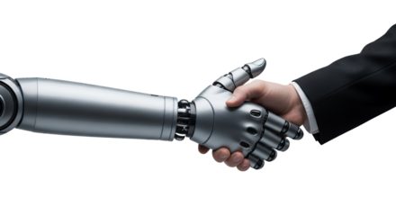 Human and Robotic Collaboration: Handshake Symbolizing Technological Partnership and the Future of Automation and Artificial Intelligence Integration