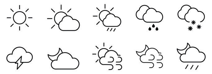 Weather line icon set with editable stroke.  icon for website design.