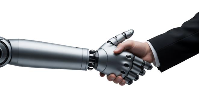 Human and Robotic Collaboration: Handshake Symbolizing Technological Partnership and the Future of Automation and Artificial Intelligence Integration