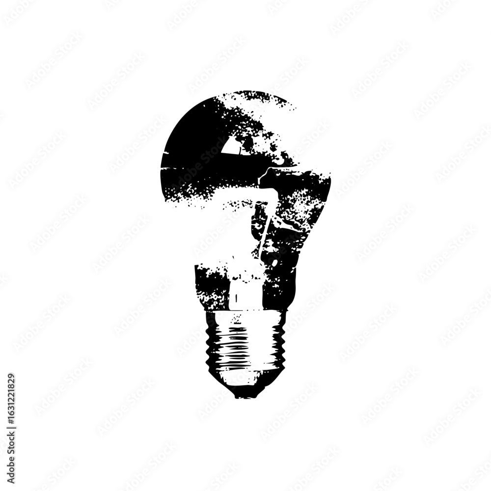 Poster vector monochrome lightbulb with distressed texture.