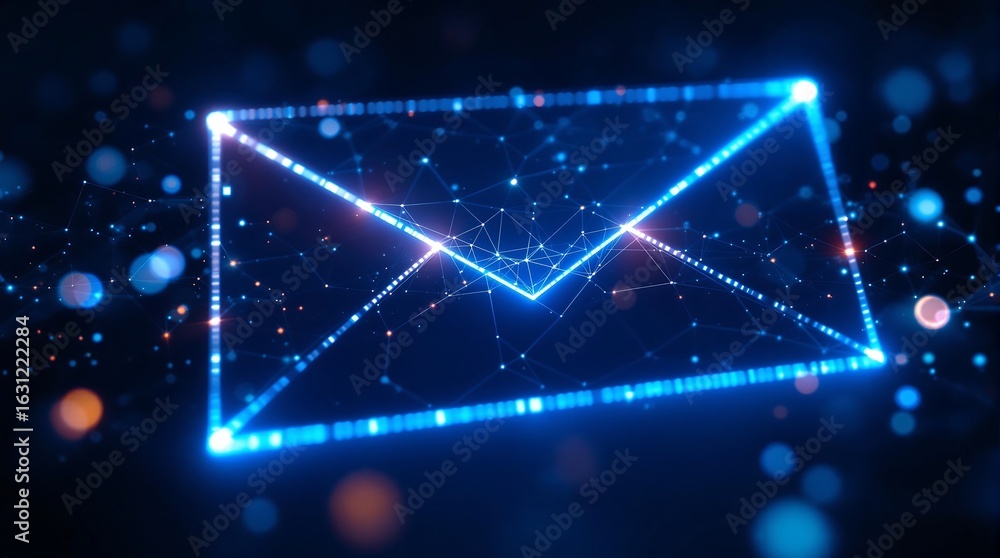 Poster digital envelope glowing with futuristic network connections, symbolizing global communication and d