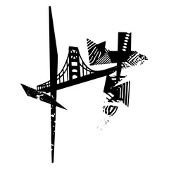 Vector Abstract portrait featuring a bridge and wind turbine blade.