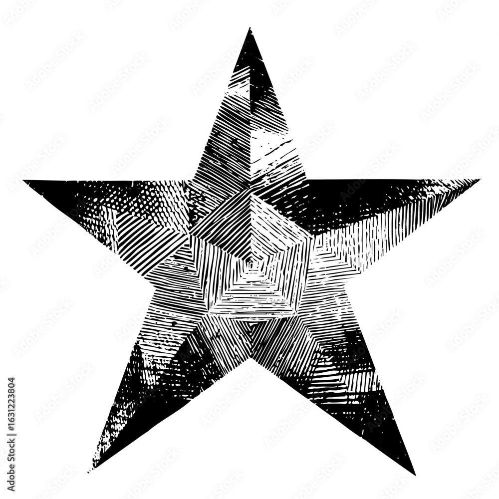 Poster vector intricate five-pointed star with textured lines.