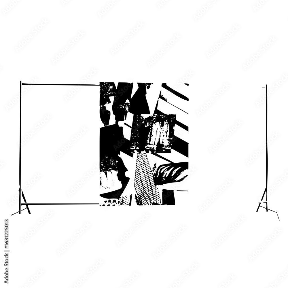 Poster vector abstract cityscape features a corn cob and a figure.
