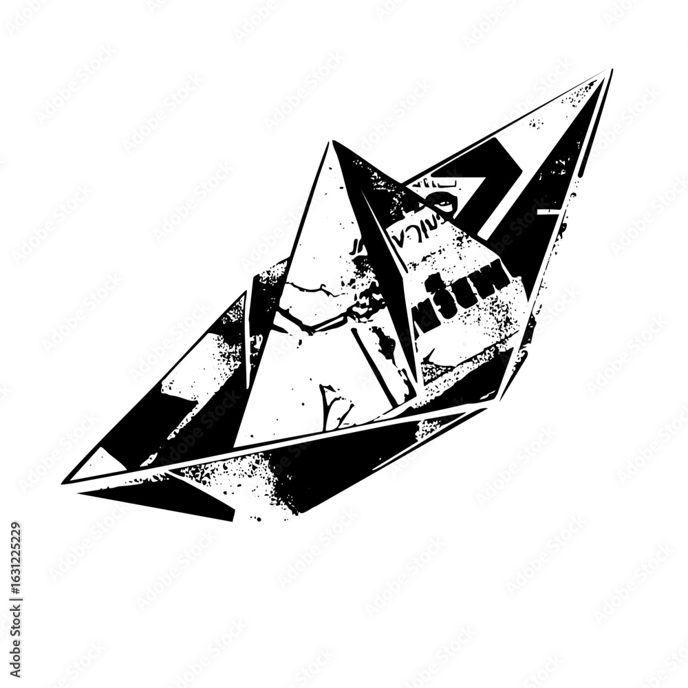 Poster vector abstract folded paper airplane with distressed typography.