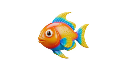 Fototapeta premium A vibrant, cartoonish fish illustration displaying a spectrum of colors and a playful design on a stark white backdrop to create a unique marine art