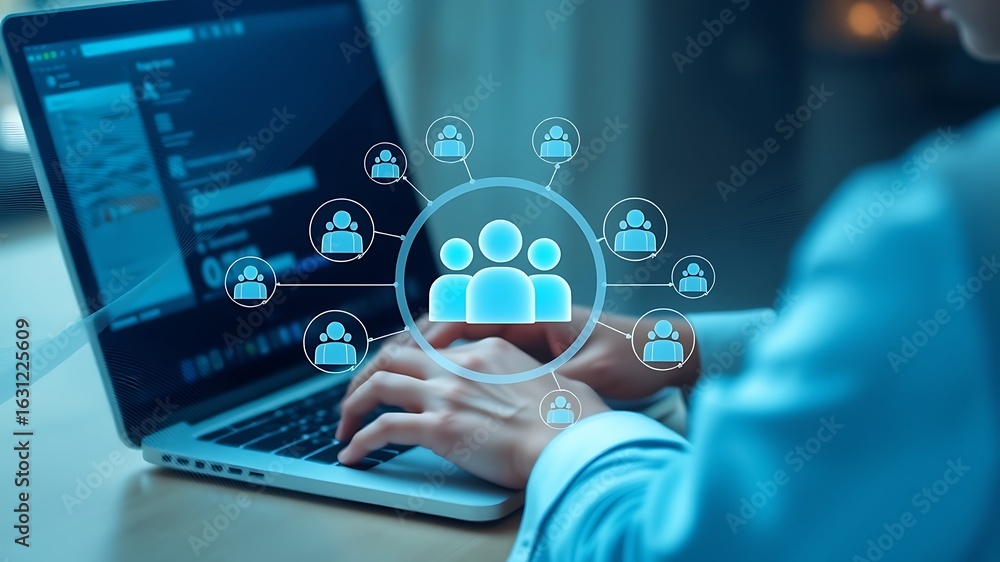 Poster connecting people digitally through modern technology and global business communication networks