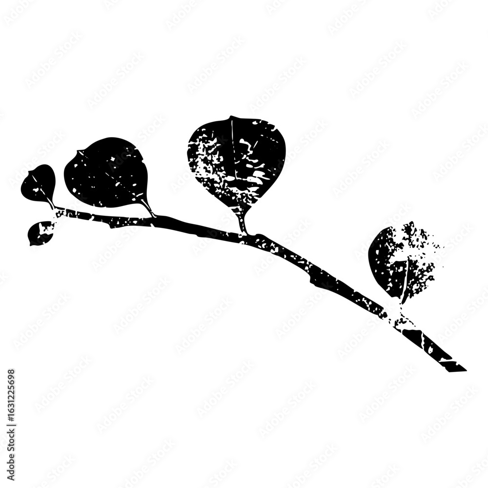 Poster vector botanical branch with rounded leaves and textured details.