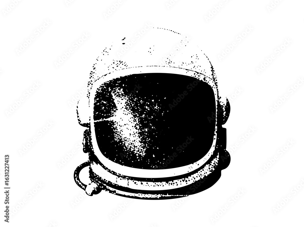 Poster vector monochrome astronaut helmet with a textured distressed effect.