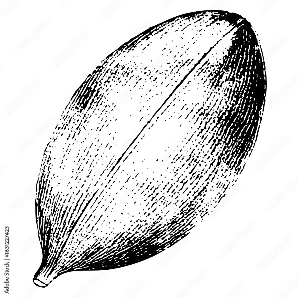 Poster vector detailed of a cocoa pod with textured surface.