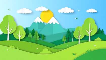 Colorful landscape with mountains and trees