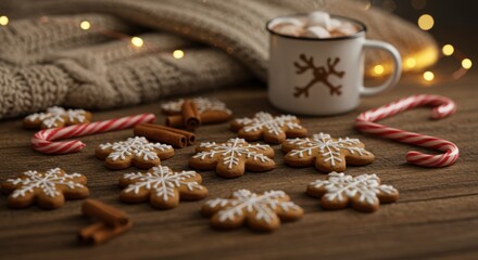 Festive holiday treats on wooden table