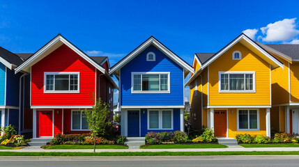 Colorful houses on a sunny day a vibrant neighborhood scene