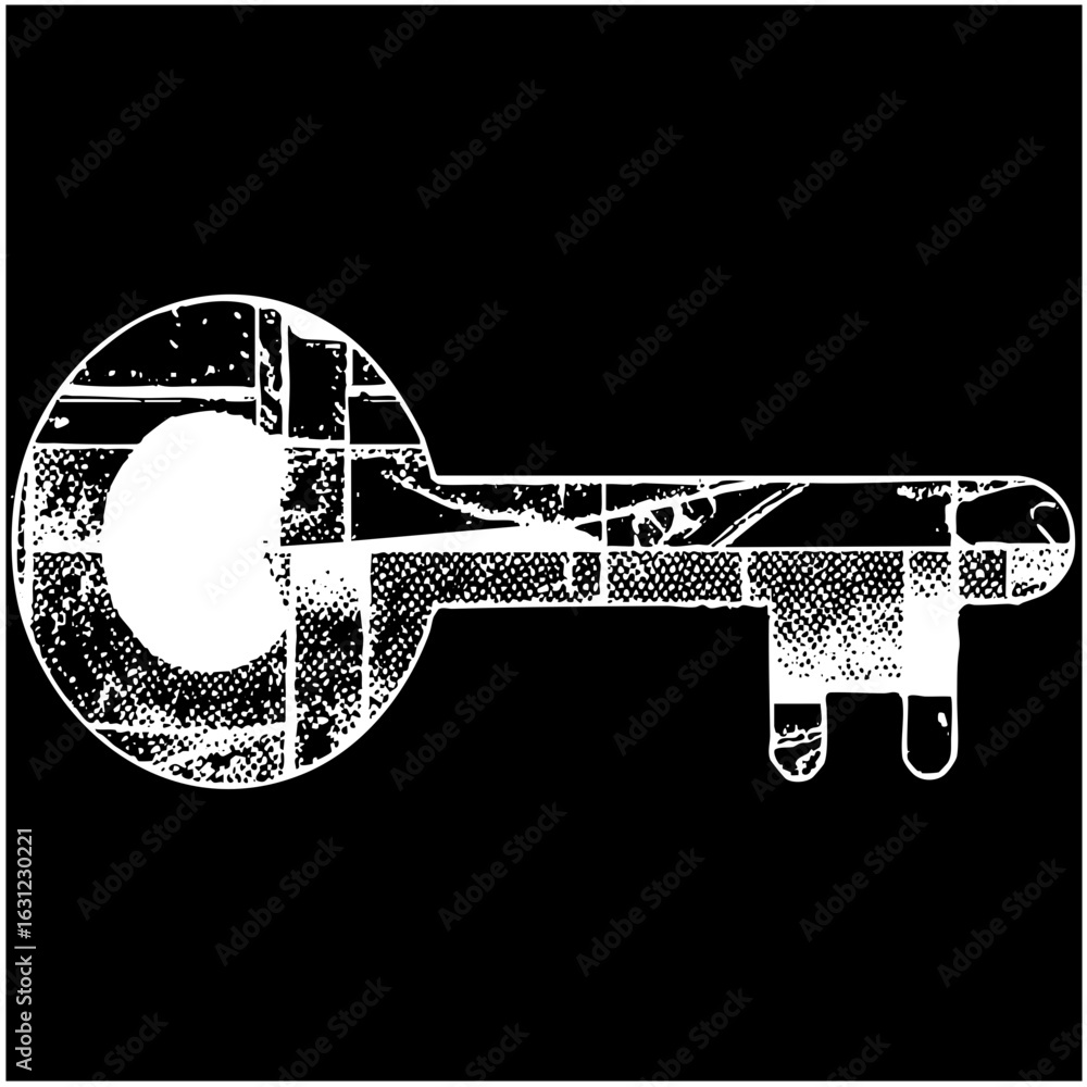 Poster vector intricate key with a distressed texture.