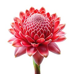 Beautiful Torch Ginger Flower in Full Bloom on a White Background