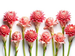 Beautiful arrangement of Torch Ginger flowers in various stages of bloom