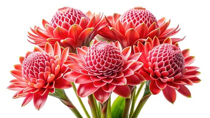 Stunning Red Torch Ginger Flower Bouquet on a Clean White Background