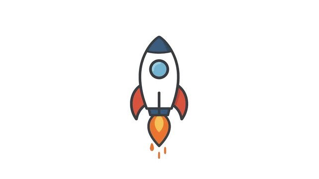 Launching rocket ship line 2D object animation. Start of powerful space shuttle flat color cartoon video, Business startup development animated item on white background