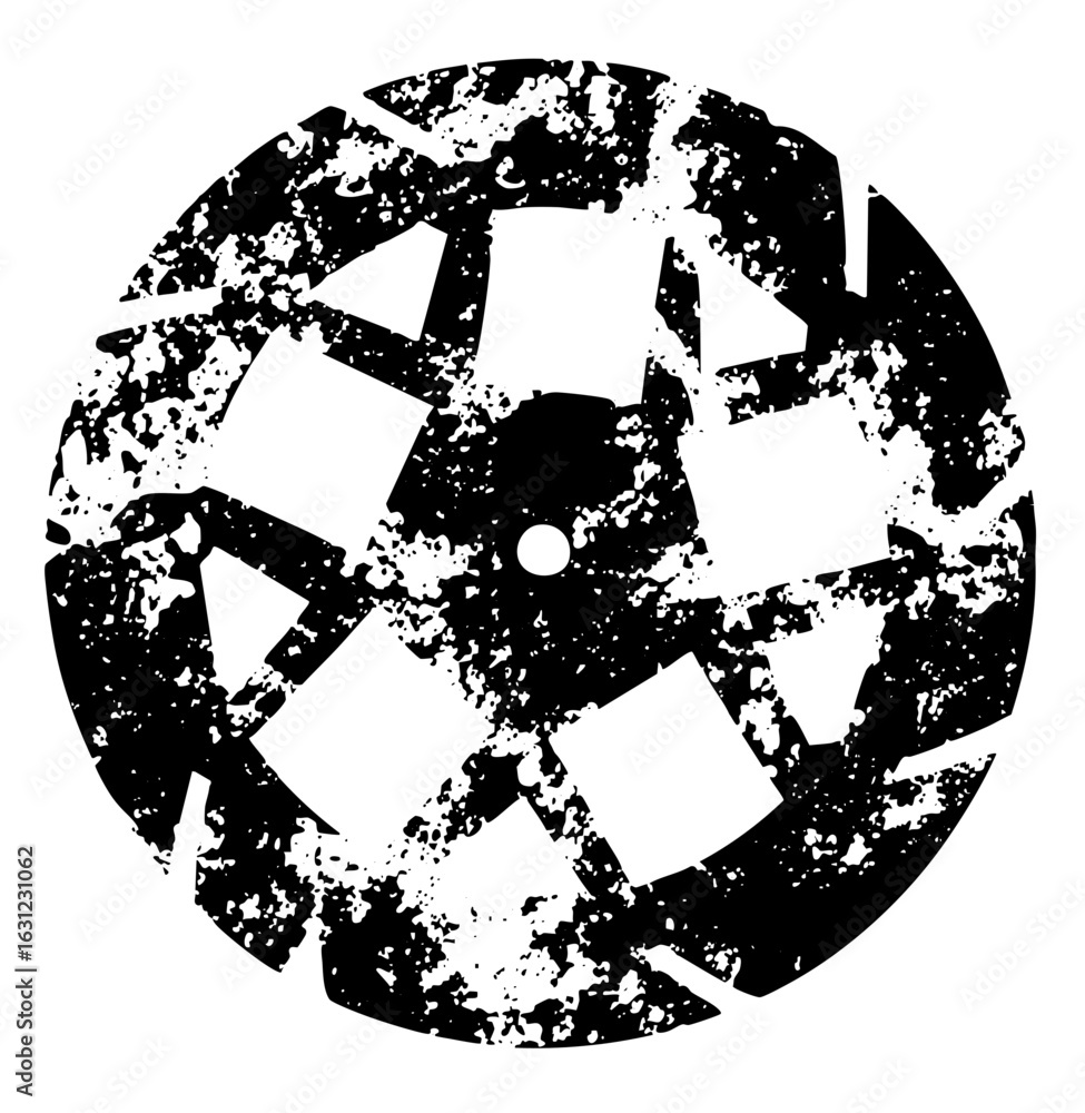 Aufkleber vector abstract circular features a central hub with radiating geometric spokes.